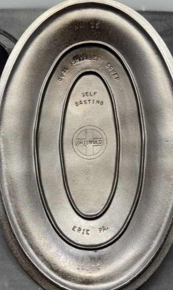 Griswold cast iron fish skillet number 15 cover, pattern numbers 2023. 